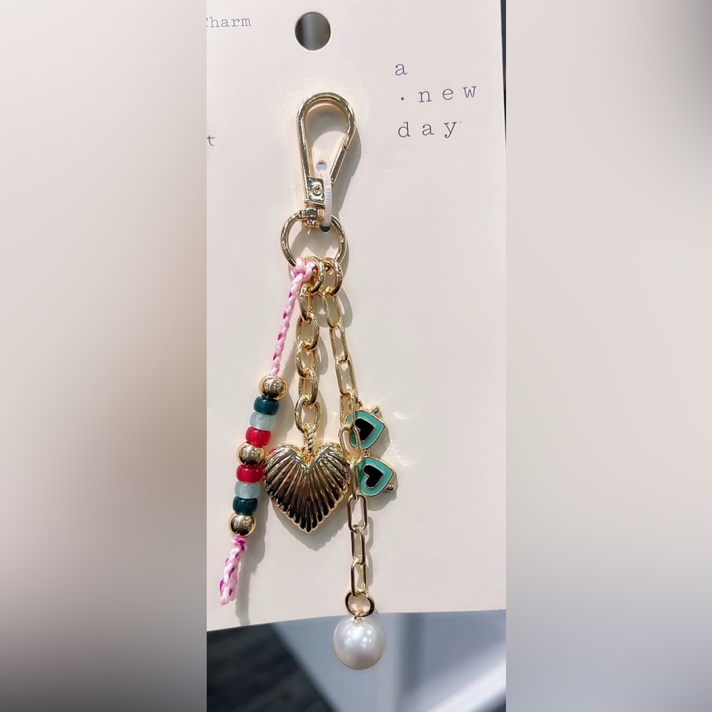 a new day Gold and Teal Heart Charm Keychain bag Charm